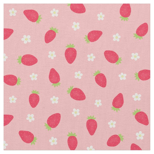 Sommer-Erdbeeren auf Rosa (kleiner Maßstab) Stoff (Nahaufnahme)