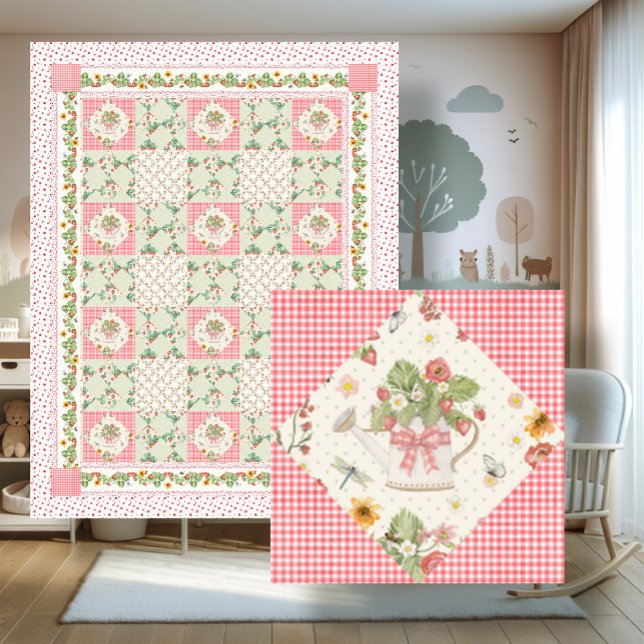 Sommer-Erdbeeren Gingham-Blumen Baby Mädchen Fleecedecke (Von Creator hochgeladen)