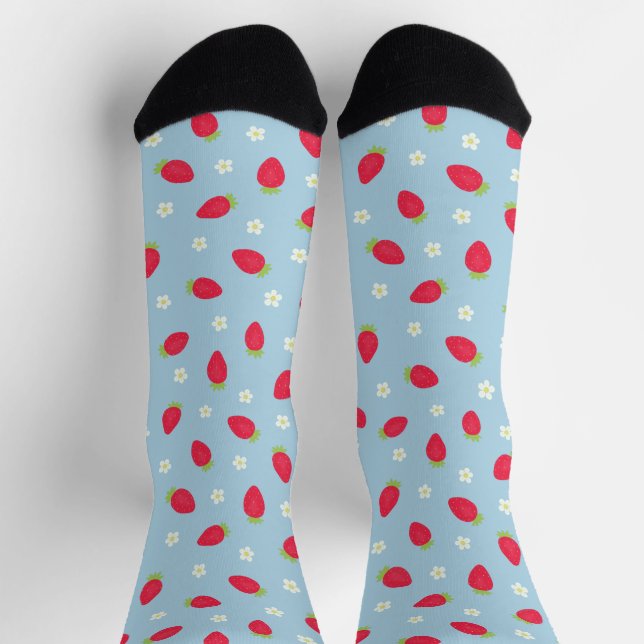Sommer-Erdbeeren (großes Muster) Blau Socken (Oben)