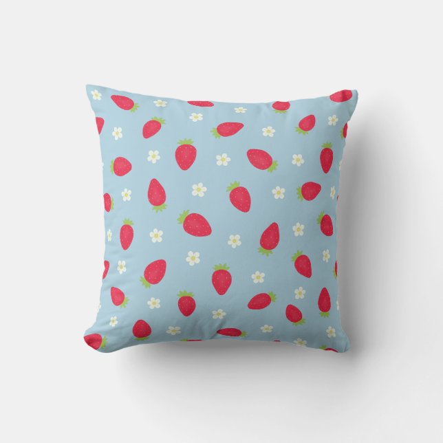 Sommer-Erdbeeren (großformatig) Blau Kissen (Vorderseite)