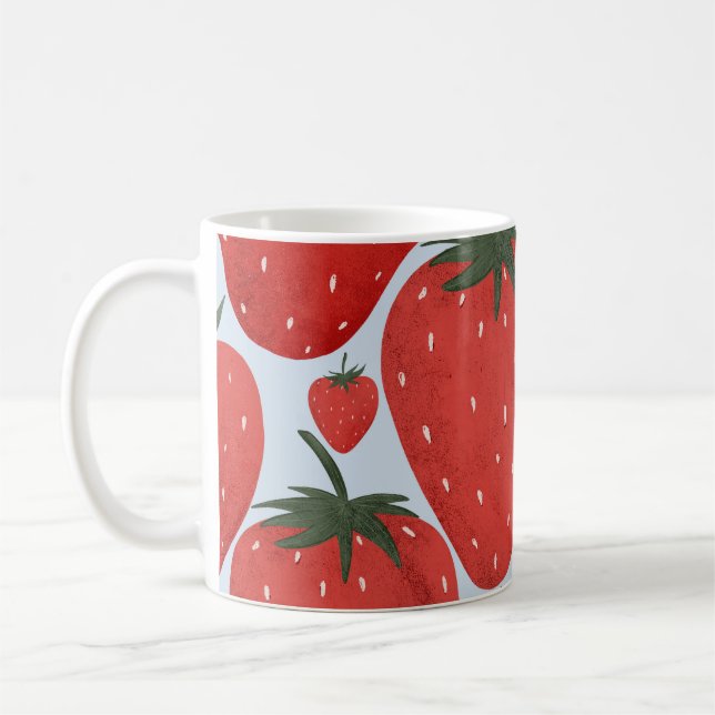 Sommer Erdbeeren Lichtblau Muster Kaffeetasse (Links)