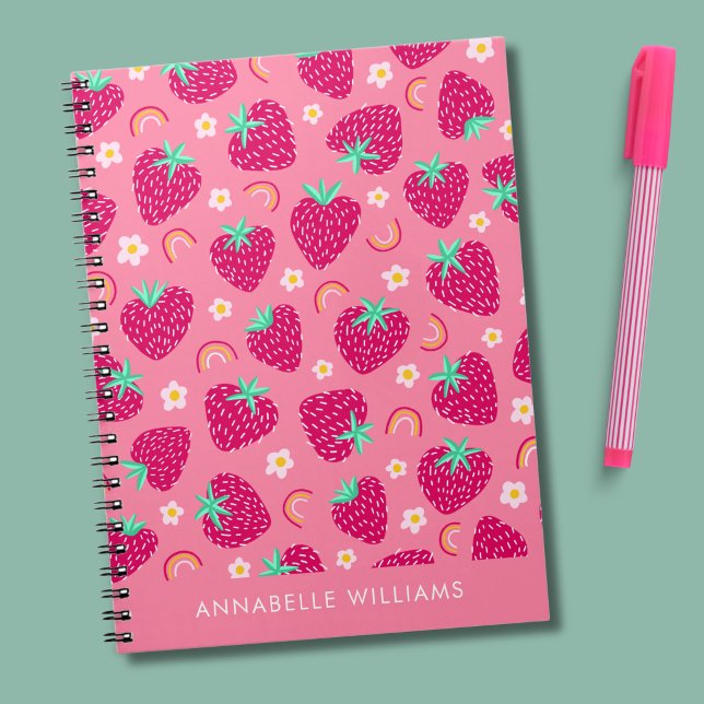 Sommer Erdbeeren Regenbogen und daisy Notizblock (Summer strawberry rainbow and daisy personalized notebook)