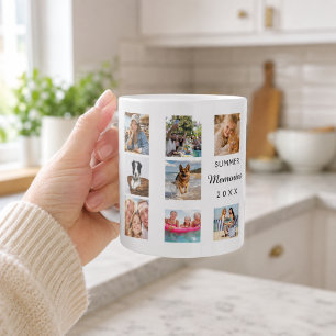 Sommer-Erinnerungen Foto-Collage weiß schwarz Kaffeetasse