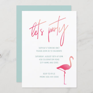 Sommer erste Geburtstag pink & mint Flamingo einla Einladung