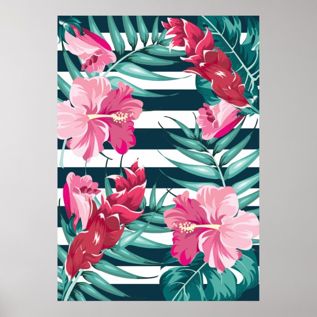 Sommer Exotische Blume Rosa gestreift Poster (Vorne)