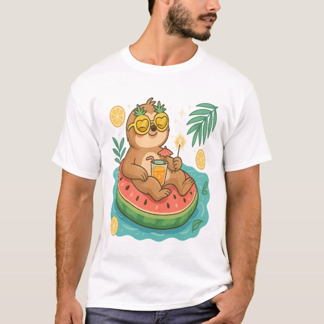 Sommer-Faultier-Pool-Schwimmkörper T-Shirt (Vorderseite)