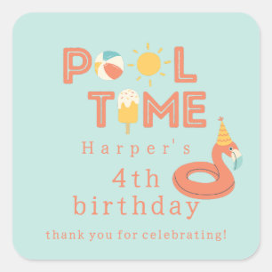 Sommer-Flamingo-Eis-am-Stiel-Kinder-Geburtstags- P Quadratischer Aufkleber