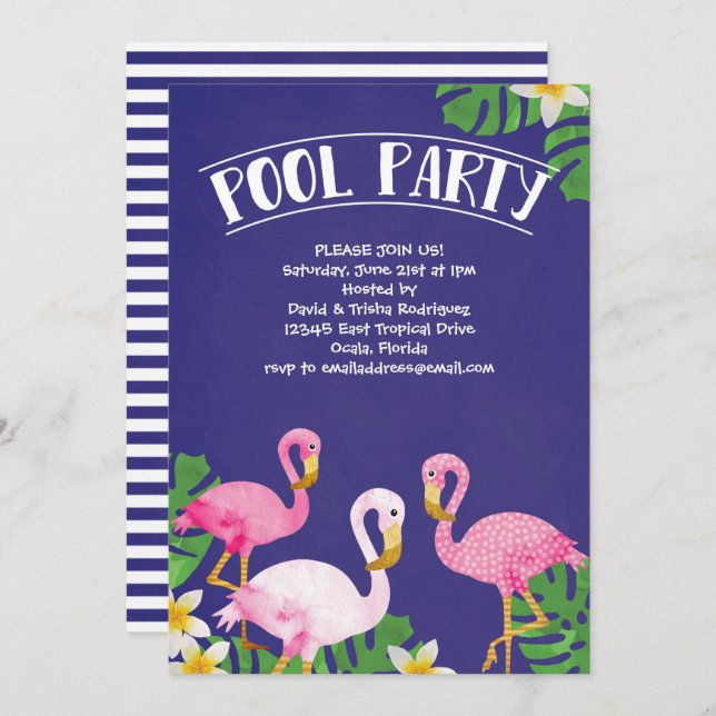 Sommer-Flamingo-Pool-Party Einladung (Vorne/Hinten)