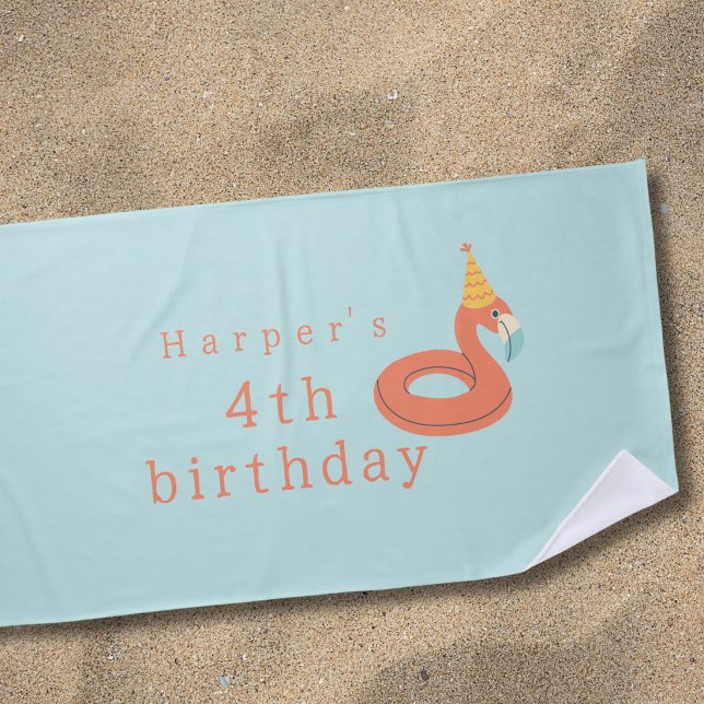 Sommer Flamingo Schwimmhilfe Kinder Geburtstag Poo Strandtuch (flamingo birthday pool party modern personalized birthday beach towel)