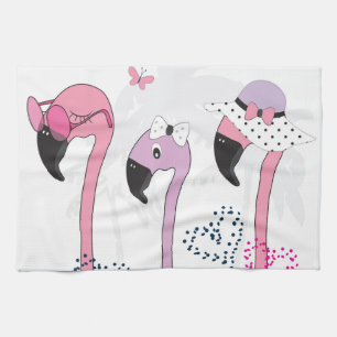 Sommer Flamingo: Strand Vintage Illustration. Geschirrtuch