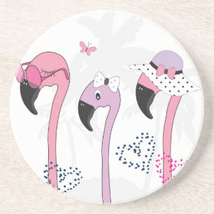 Sommer Flamingo: Strand Vintage Illustration. Getränkeuntersetzer