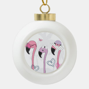 Sommer Flamingo: Strand Vintage Illustration. Keramik Kugel-Ornament