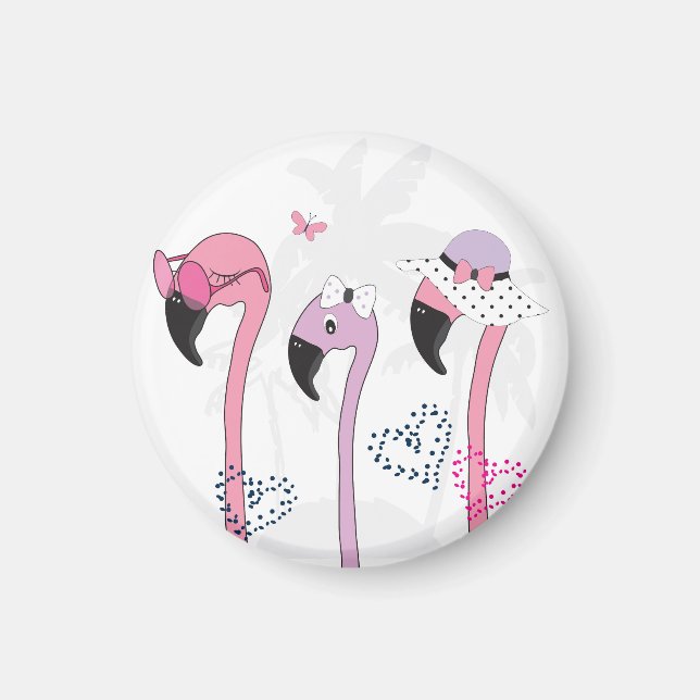 Sommer Flamingo: Strand Vintage Illustration. Magnet (Vorne)