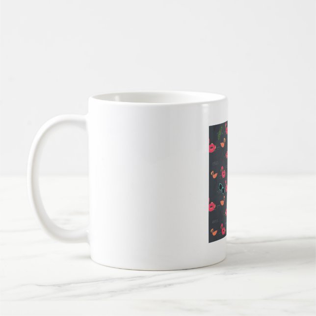 Sommer-Flamingo-Strandparty Schwarz Kaffeetasse (Links)