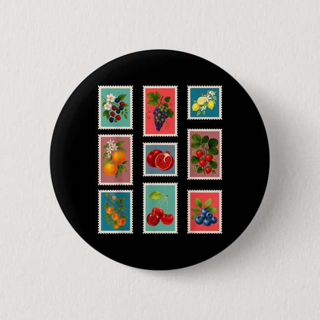 Sommer-Frucht-Stempel Vintage-Frucht-Poststempel Button (Vorderseite)