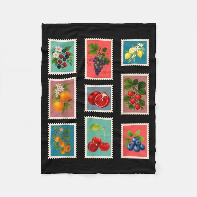 Sommer-Frucht-Stempel Vintage-Frucht-Poststempel Fleecedecke (Vorderseite)