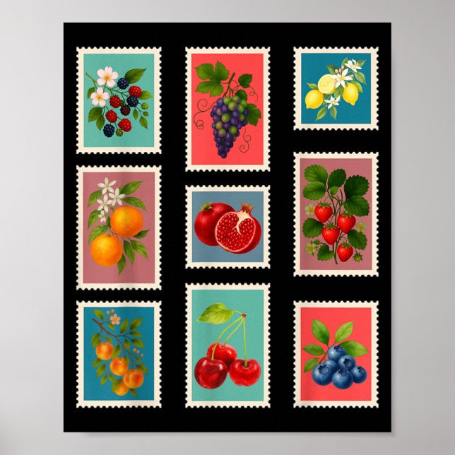Sommer-Frucht-Stempel Vintage-Frucht-Poststempel Poster (Vorne)