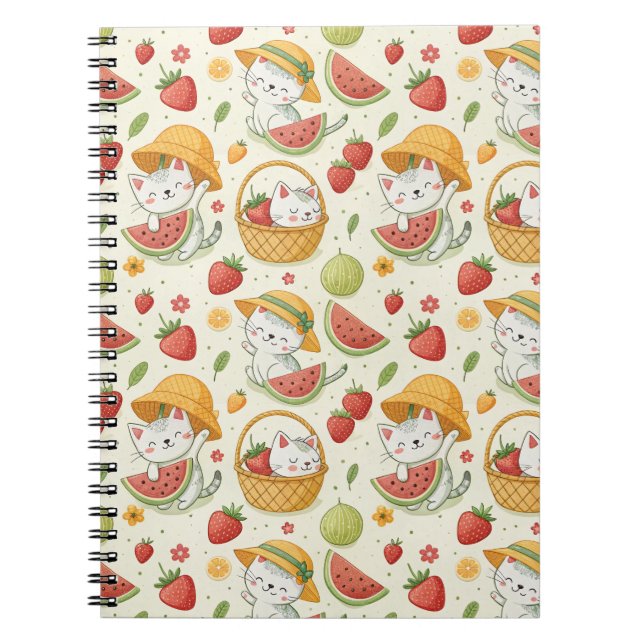 Sommer-Früchte-Katzen-Muster - Picknick-Design für Notizblock (Vorderseite)