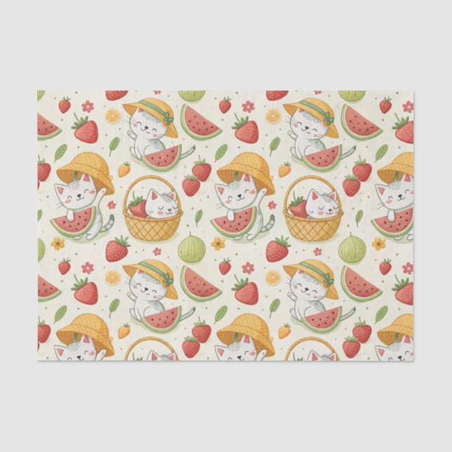 Sommer-Früchte-Katzen-Muster - Picknick-Design für Seidenpapier (Vorderseite)