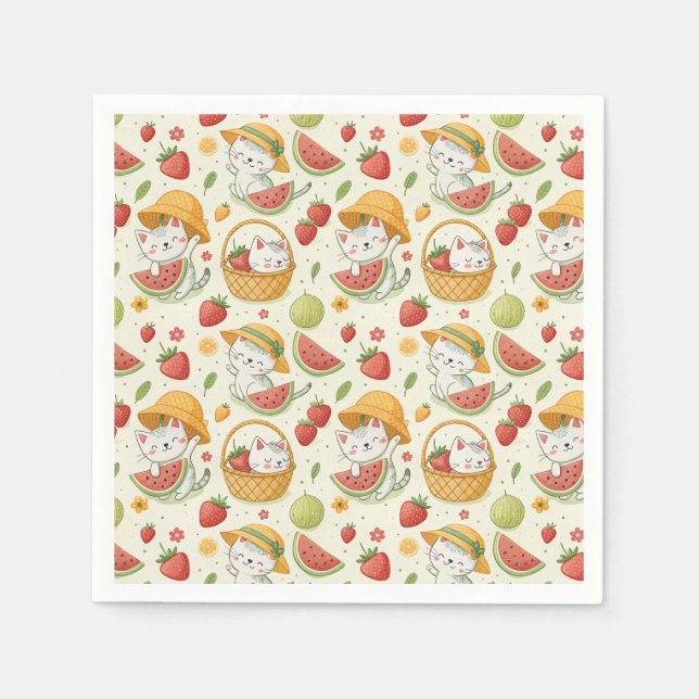 Sommer-Früchte-Katzen-Muster - Picknick-Design für Serviette (Vorderseite)