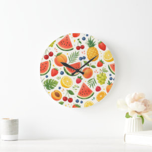 Sommer-Fruchtmuster Stoff Tropische Wassermelone Große Wanduhr