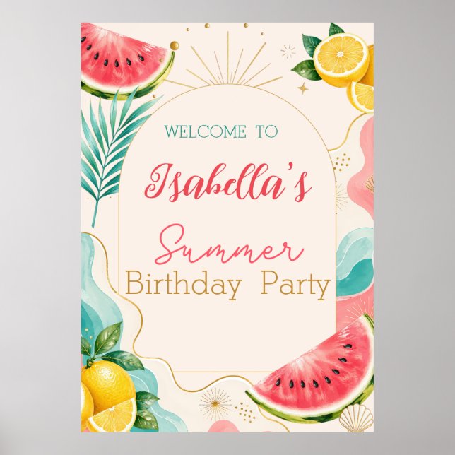 Sommer-Geburtstags-Party-Willkommensschild Poster (Vorne)