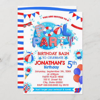 Sommer Geburtstagsparty Red White Blue Einladung