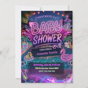 Sommer-Glow-Neon-Poolparty-Mädchen-Baby- Shower Einladung