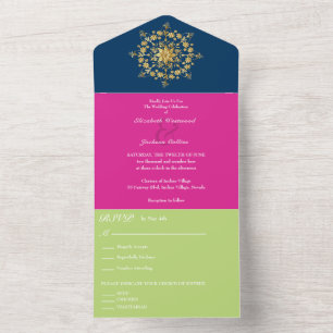 Sommer-Gold-Mandala-Hochzeit All In One Einladung