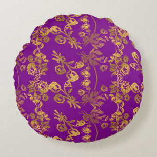 Sommer Golden Glitter Fallende Blumen Muster Rundes Kissen