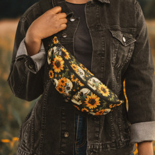 Sommer-Gothschädel und Sonnenblumen Spooky Bauchtasche