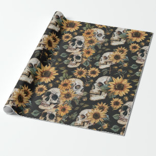Sommer-Gothschädel und Sonnenblumen Spooky Geschenkpapier
