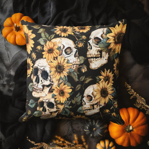 Sommer-Gothschädel und Sonnenblumen Spooky Kissen