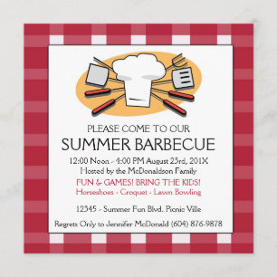Sommer-Grill-Gingham-Tischdecke-Picknick laden ein Einladung