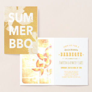 SOMMER GRILLEN Goldfolie Folienkarte