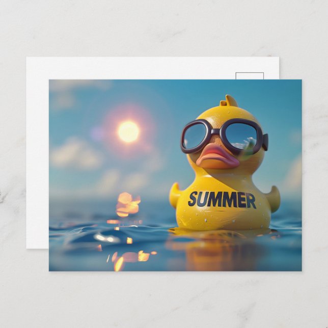 Sommer, Gummiente, Postüberquerung Postkarte (Vorne/Hinten)