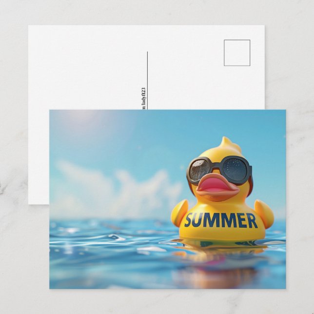 Sommer, Gummiente, Postüberquerung Postkarte (Vorne/Hinten)