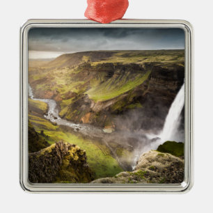 Sommer Haifoss Wasserfall-  in Island Ornament Aus Metall