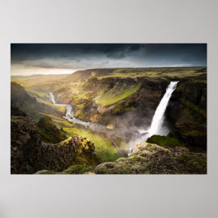 Sommer Haifoss Wasserfall-  in Island Poster