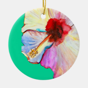 Sommer-Hibiskus-Aquarellkunst Keramik Ornament