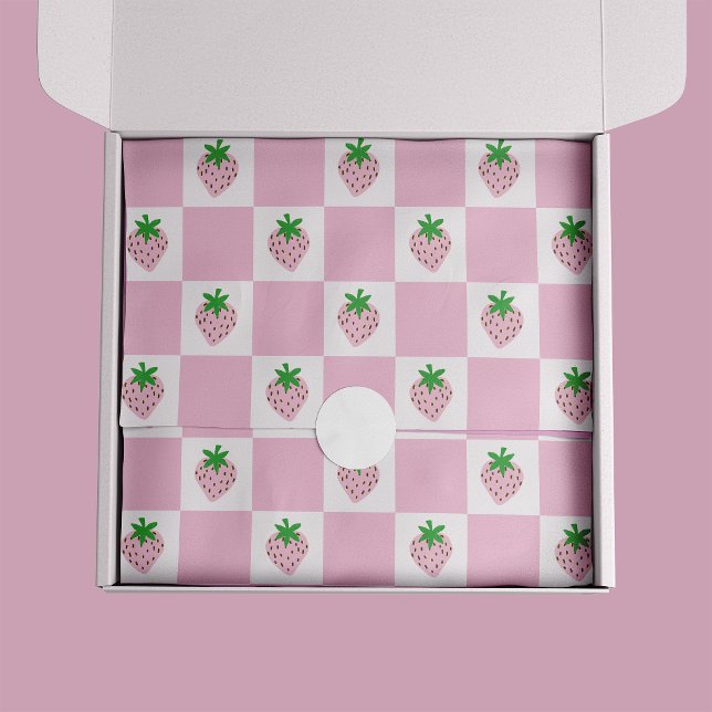 Sommer-Himbeer-Rosa-Schachbrett Seidenpapier (Pink Strawberry checkerbaord preppy tissue paper sheets)