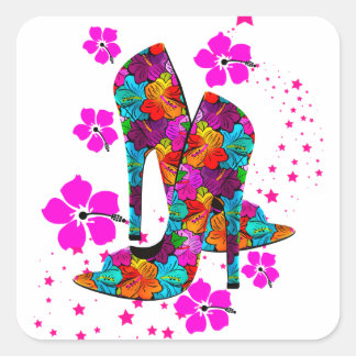 Sommer-Hochhack Schuhe Heiße Rosa Blumen Quadratischer Aufkleber