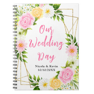Sommer Hochzeitsplaner mit rosa und gelben Blumen Notizblock