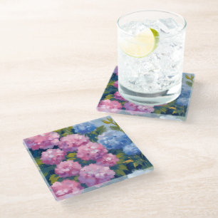 Sommer Hortensien Rosa und blaue Küstenblumen Glasuntersetzer