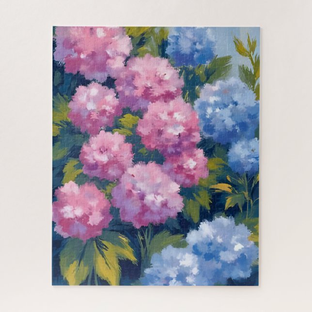 Sommer-Hortensien | Rosa und blaue Küstenblumen Puzzle (Vertikal)