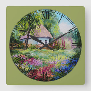 Sommer Hütte Kunstschätze Quadratische Wanduhr