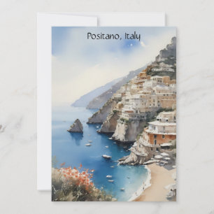 Sommer in Positano Italien Aquarell-Illustration Karte