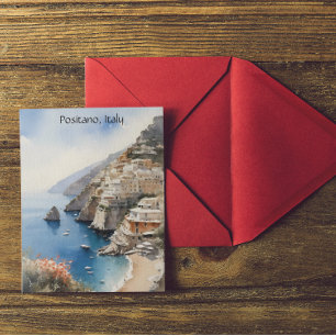 Sommer in Positano Italien Aquarell-Illustration Postkarte