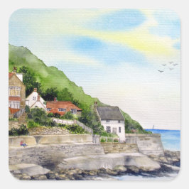Sommer in Runswick Bay England Farida Greenfield Quadratischer Aufkleber