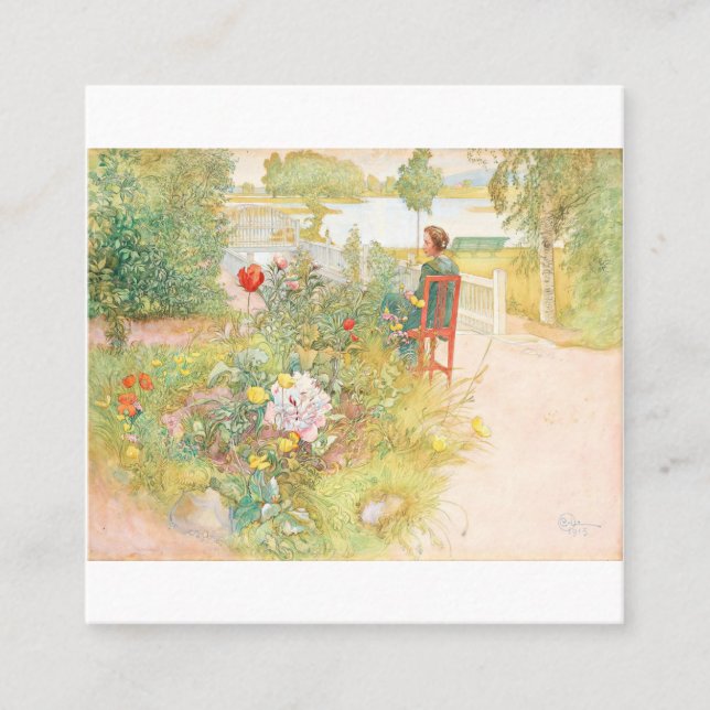 Sommer in Sundborn von Carl Larsson Quadratische Visitenkarte (Vorderseite)